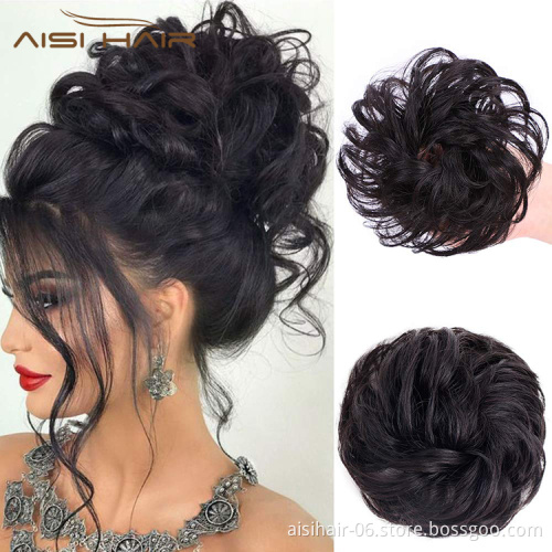 Aisi Hair Synthetic Chignon Donut Black Curly Bun Pad Chignon Elastic Rope Rubber Band Hairpiece Extension For Black White Women